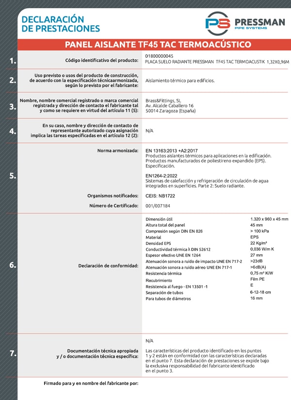 miniatura Declaración conformidad TF45 TAC Pressman UNE EN 1264 22 Abril 2022