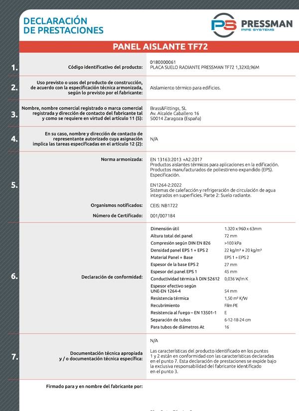 miniatura Declaración conformidad TF72 Pressman UNE EN 1264 2022 Abril 2022